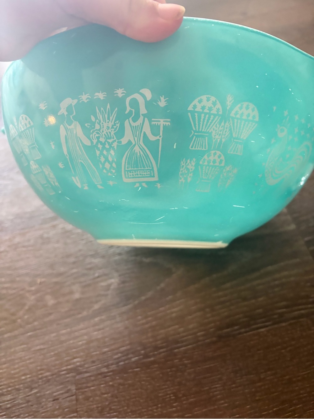 PYREX Amish Butterprint Mixing Bowls 441 White & 444 Turquoise set of 3 - Picture 2 of 9
